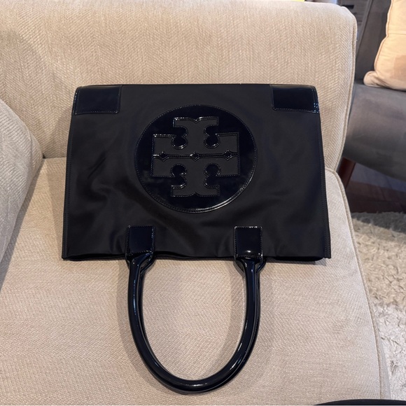 Tory Burch Black Tote with Glossy Logo - Picture 10 of 13